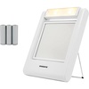 image:imageOvente Square Makeup Mirror 55 Inch 1X 5X Magnification Glass LED Lighted 360 Degree Hand Held Double Sided Spinning Battery Operated Personal Compact Beauty Shaving Stand Plastic Travel White MLT22W