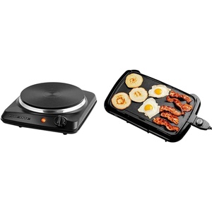 image:imageOVENTE Electric 1000W Single Burner with Cast Iron Plate and 1200W 16x10 Nonstick Griddle