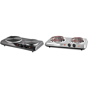 image:imageOVENTE Electric Countertop Double Burner with 725 and 610 Cast Iron Hot Plates or 6 and 575 Stainless Steel Coil Hot Plates 1700W Cooktop Bundle