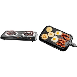 image:imageOVENTE Electric Double Burner 1700W Cooktop with 6 and 575 Coil Hot Plates and Electric Griddle with 16 x 10 Inch Flat NonStick Cooking Surface Black