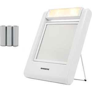 image:imageOvente Square Makeup Mirror 55 Inch 1X 5X Magnification Glass LED Lighted 360 Degree Hand Held Double Sided Spinning Battery Operated Personal Compact Beauty Shaving Stand Plastic Travel White MLT22W