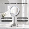 image:imageOVENTE 7 Lighted Tabletop Makeup Mirror 1X amp 7X Magnifier Spinning Double Sided Round LED Great for Vanity Bath amp Bedroom Battery Powered Polished Chrome MCT70CH1X7X Pack of 2Polished Chrome