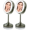 image:imageOVENTE 7 Lighted Tabletop Makeup Mirror 1X amp 7X Magnifier Spinning Double Sided Round LED Great for Vanity Bath amp Bedroom Battery Powered Polished Chrome MCT70CH1X7X Pack of 2Nickel Brushed