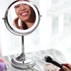 image:imageOVENTE 7 Lighted Tabletop Makeup Mirror 1X amp 7X Magnifier Spinning Double Sided Round LED Great for Vanity Bath amp Bedroom Battery Powered Polished Chrome MCT70CH1X7X Pack of 2Polished Chrome