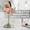 image:imageOVENTE 7 Lighted Tabletop Makeup Mirror 1X amp 7X Magnifier Spinning Double Sided Round LED Great for Vanity Bath amp Bedroom Battery Powered Polished Chrome MCT70CH1X7X Pack of 2Nickel Brushed