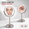 image:imageOVENTE 7 Lighted Tabletop Makeup Mirror 1X amp 7X Magnifier Spinning Double Sided Round LED Great for Vanity Bath amp Bedroom Battery Powered Polished Chrome MCT70CH1X7X Pack of 2Nickel Brushed