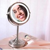 image:imageOVENTE 7 Lighted Tabletop Makeup Mirror 1X amp 7X Magnifier Spinning Double Sided Round LED Great for Vanity Bath amp Bedroom Battery Powered Polished Chrome MCT70CH1X7X Pack of 2Nickel Brushed