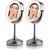 image:imageOVENTE 7 Lighted Tabletop Makeup Mirror 1X amp 7X Magnifier Spinning Double Sided Round LED Great for Vanity Bath amp Bedroom Battery Powered Polished Chrome MCT70CH1X7X Pack of 2Polished Chrome