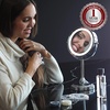 image:imageOVENTE 7 Lighted Tabletop Makeup Mirror 1X amp 7X Magnifier Spinning Double Sided Round LED Great for Vanity Bath amp Bedroom Battery Powered Polished Chrome MCT70CH1X7X Pack of 2Polished Chrome