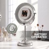 image:imageOVENTE 7 Lighted Tabletop Makeup Mirror 1X amp 7X Magnifier Spinning Double Sided Round LED Great for Vanity Bath amp Bedroom Battery Powered Polished Chrome MCT70CH1X7X Pack of 2Polished Chrome