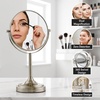 image:imageOVENTE 7 Lighted Tabletop Makeup Mirror 1X amp 7X Magnifier Spinning Double Sided Round LED Great for Vanity Bath amp Bedroom Battery Powered Polished Chrome MCT70CH1X7X Pack of 2Nickel Brushed