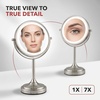 image:imageOVENTE 7 Lighted Tabletop Makeup Mirror 1X amp 7X Magnifier Spinning Double Sided Round LED Great for Vanity Bath amp Bedroom Battery Powered Polished Chrome MCT70CH1X7X Pack of 2Polished Chrome
