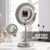 image:imageOVENTE 7 Lighted Tabletop Makeup Mirror 1X amp 7X Magnifier Spinning Double Sided Round LED Great for Vanity Bath amp Bedroom Battery Powered Polished Chrome MCT70CH1X7X Pack of 2Nickel Brushed