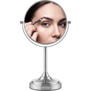 image:imageOVENTE 7 Lighted Tabletop Makeup Mirror 1X amp 7X Magnifier Spinning Double Sided Round LED Great for Vanity Bath amp Bedroom Battery Powered Polished Chrome MCT70CH1X7X Pack of 2Polished Chrome
