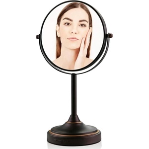 image:imageOVENTE 7 Lighted Tabletop Makeup Mirror 1X amp 7X Magnifier Spinning Double Sided Round LED Great for Vanity Bath amp Bedroom Battery Powered Polished Chrome MCT70CH1X7X Pack of 2Antique Bronze