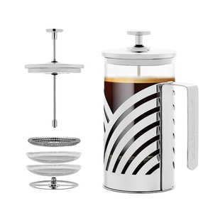 image:imageOVENTE French Press Coffee Maker 12oz with 4 Filters System Silver FSD12P20 Ounce